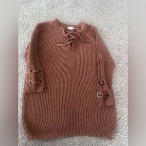 Preloved Women's V-Neck Lace-Up Sweater - Tan